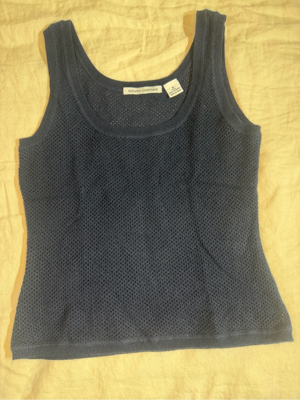 Autumn Cashmere Navy Sleeveless Knit Scoop Tank sheer-ish mesh knit!